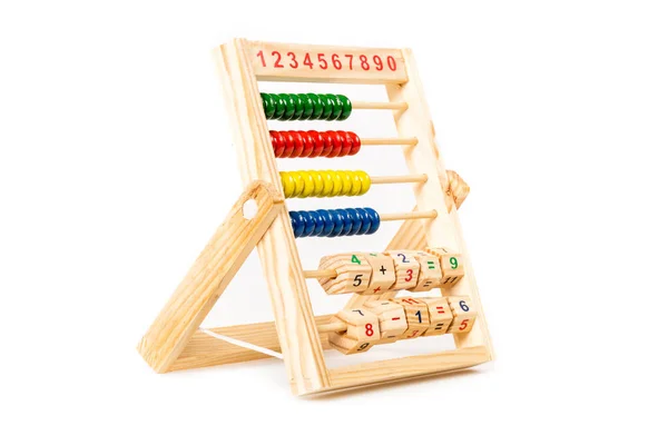 Kleurrijke Speelgoed Abacus Leren Tellen Geïsoleerd Witte Achtergrond — Stockfoto