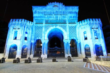 the beautiful night view of the Historical gate of Istanbul University