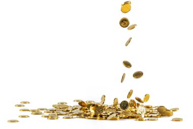 Bozuk paralar farklı pozisyonlarda üst üste yığılmış. Para kavramı.