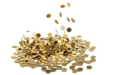 İzole edilmiş beyaz arka planda Türk sikkeleri yükseliyor. Kaydetme Konsepti