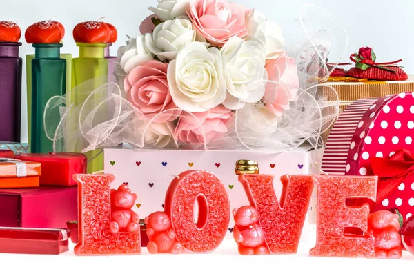 Love Candle Gifts Valentine Concept Background — Stock Photo, Image