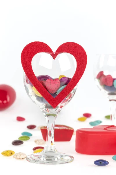 Red Black Wine Glass Hearts White — Fotografia de Stock