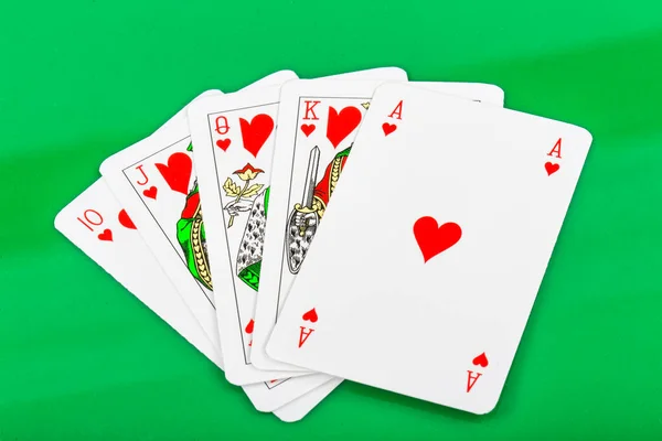 Cartes Poker Isolées Sur Fond Vert Concept Jeu — Photo