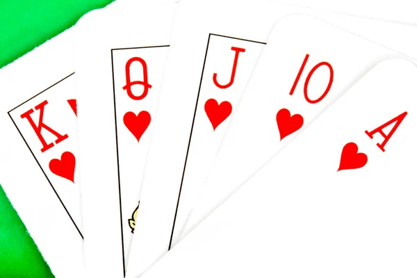 Cartes Poker Isolées Sur Fond Vert Concept Jeu — Photo