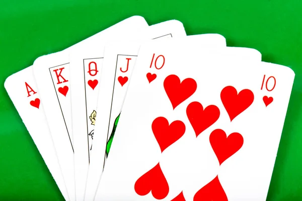 Cartes Poker Isolées Sur Fond Vert Concept Jeu — Photo