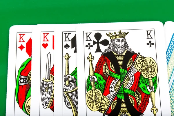 Карты Карточкой Игры Покер Зеленом Фоне — стоковое фото