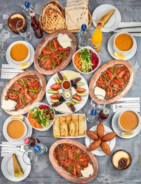 Various Turkish Dishes Restaurant Top View — Zdjęcie stockowe