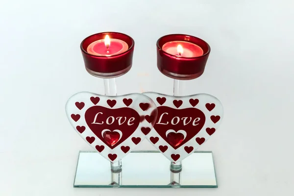Płonące Świece Walentynki Wesela Wydarzenia Związane Miłością — Zdjęcie stockowe