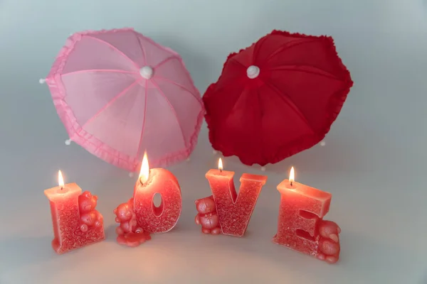 Romantic Candles Valentine Day Greeting Card Candle Hearts — Stock Photo, Image