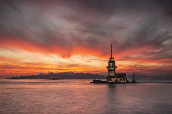 Torre Donzela Com Céu Pôr Sol Istambul Turquia Torre Donzela — Fotografia de Stock