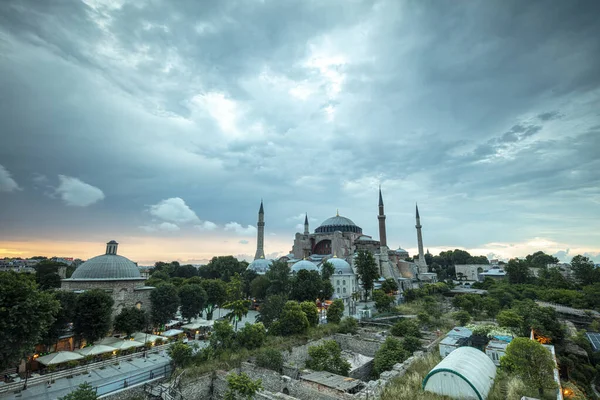 Hagia Sophia Museum Sultan Ahmed Park Istanbul Turkey Cloudy Summer — Stock Photo, Image