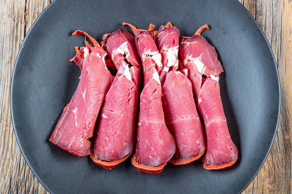 Turkish bacon , pastrami ( kayseri pastirma ). Beef pastrami sliced, roasted beef, slow cooking with marinated.