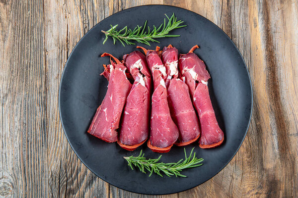 Turkish bacon , pastrami ( kayseri pastirma ). Beef pastrami sliced, roasted beef, slow cooking with marinated.