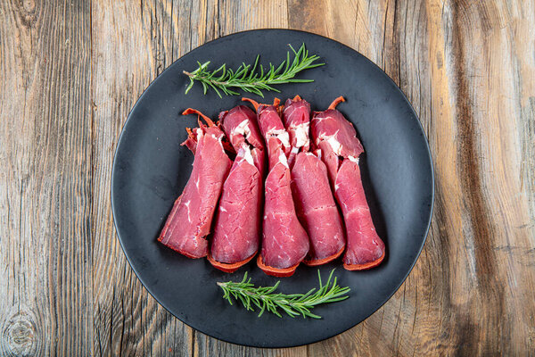 Turkish bacon , pastrami ( kayseri pastirma ). Beef pastrami sliced, roasted beef, slow cooking with marinated.