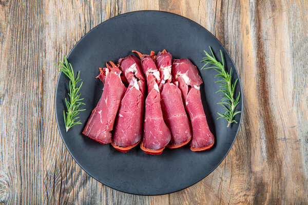Turkish bacon , pastrami ( kayseri pastirma ). Beef pastrami sliced, roasted beef, slow cooking with marinated.