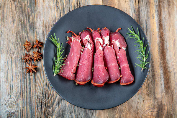 Turkish bacon , pastrami ( kayseri pastirma ). Beef pastrami sliced, roasted beef, slow cooking with marinated.