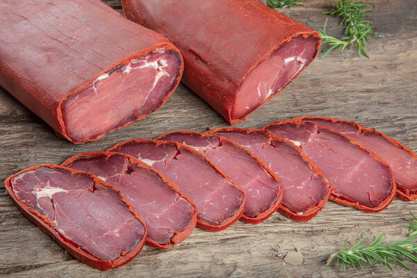 Turkish bacon pastrami, Beef pastrami sliced Pastirma or Turkish pastrami is known as a dried meat.