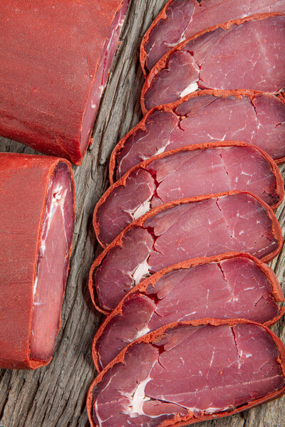 Turkish bacon pastrami, Beef pastrami sliced Pastirma or Turkish pastrami is known as a dried meat.