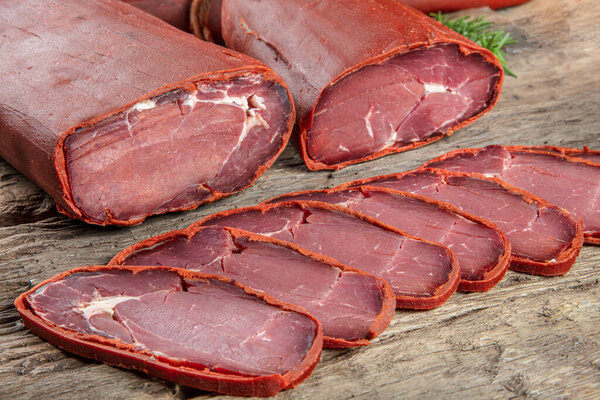 Turkish bacon pastrami, Beef pastrami sliced Pastirma or Turkish pastrami is known as a dried meat.