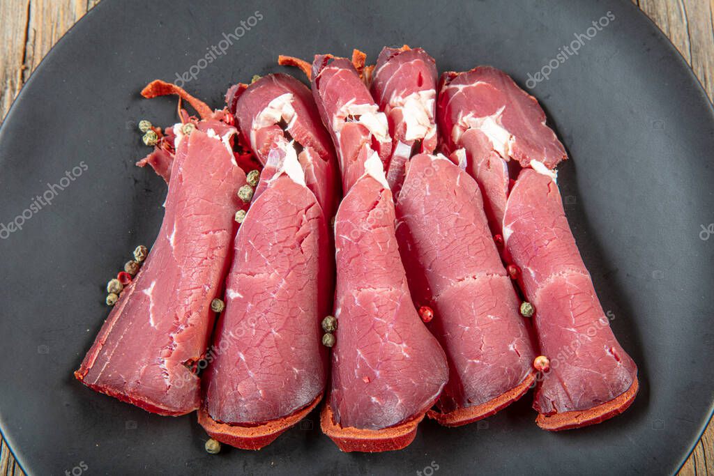 turkish bacon pastrami kayseri pastirma beef pastrami sliced roasted beef slow cooking with marinated 385851520 larastock