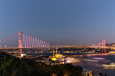 Bosphorus Panorama. Bosphorus bridge, Fatih Sultan Mehmet Bridge in Istanbul Turkey