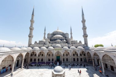 Istanbul, Turkey - May 18, 2011: The garden of Yeni Valide Mosque view in Istanbul Istanbul is the biggest city in Turkey.