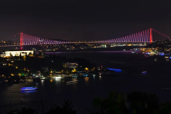 Illuminated Bosphorus Bridge Istanbul Turkey — 图库照片