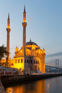 Istanbul, Turkey, October 23, 2019: View of Ortakoy Mosque at the sunset