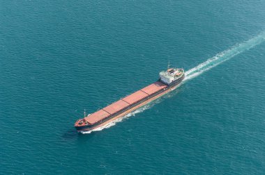 aerial view of the ship in the water