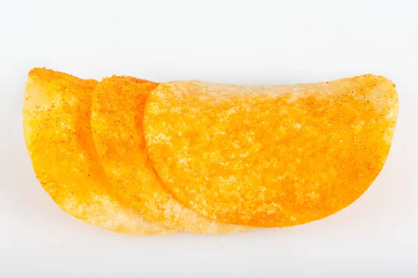 Närbild Färsk Potatis Chips Vit Bakgrund — Stockfoto