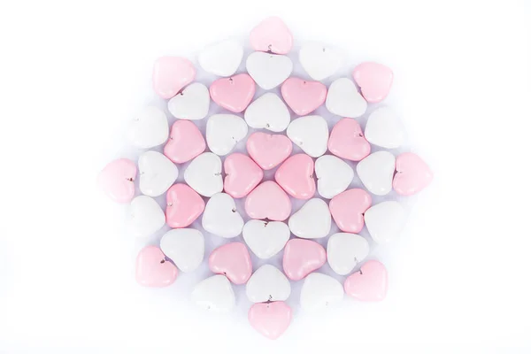 粉色和白色心形巧克力糖果 特写镜头 — 图库照片