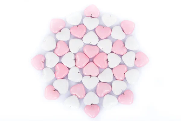 粉色和白色心形巧克力糖果 特写镜头 — 图库照片