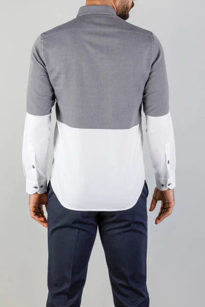 Man Jacket White Shirt Gray Background — Fotografia de Stock