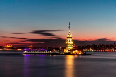 Istanbul, Turkey-July 27, 2019: Maiden's Tower in the night