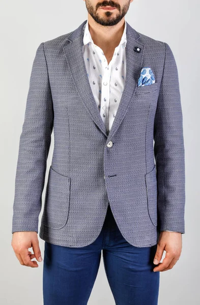 Handsome Young Man Blue Jacket White Background — Stockfoto