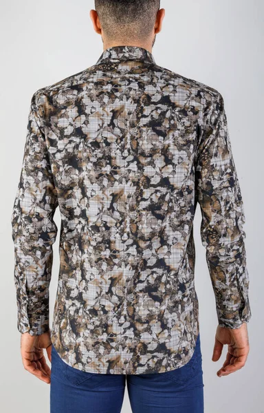 Man Camouflage Jacket Male Fashion Model Isolated White Background — Fotografia de Stock