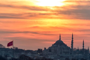 istanbul, turkey-july 23, 2019: view of the suleymaniye mosque at sunset, in the evening