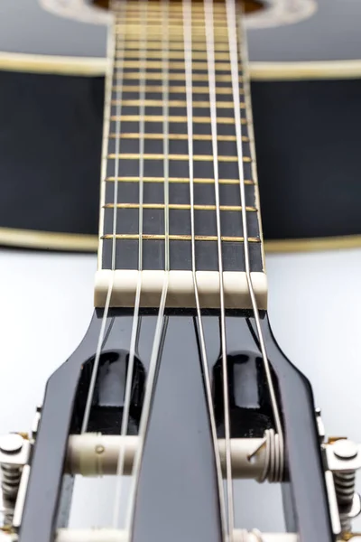 Černá Akustická Kytara Izolované Bílém Pozadí — Stock fotografie