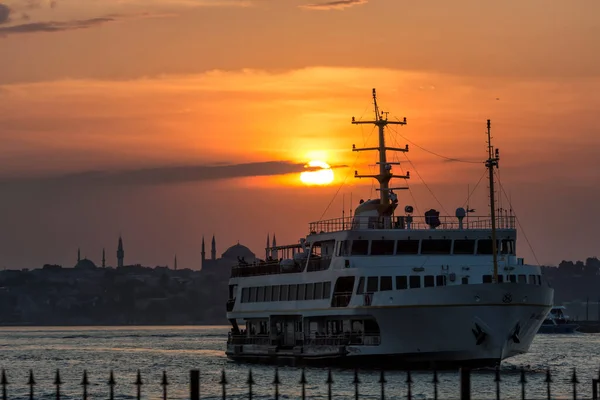 Beautiful Sunset Sea View Ferry Boat Water — Photo