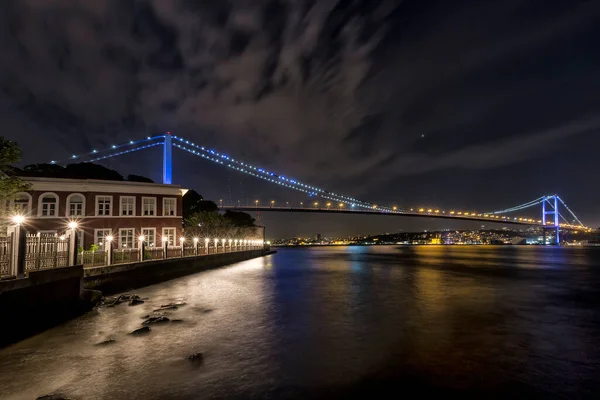 Мост Босфор Вечером Огнями Панорама Стамбула Босфорского Моста Ночью Стамбул — стоковое фото