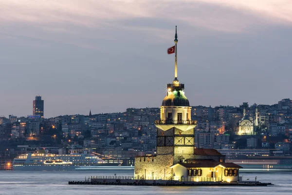 Maiden Tower Istanbul Beautiful Colorful Sunset Turkish Kiz Kulesi Uskudar — Stock Photo, Image