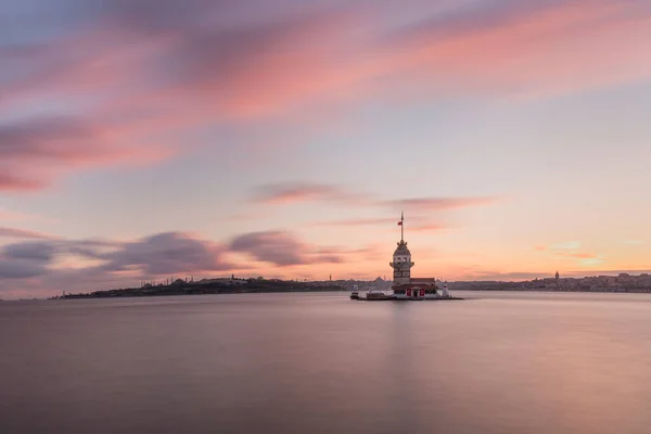 Torre Donzela Istanbul Belo Pôr Sol Colorido Turco Kiz Kulesi — Fotografia de Stock