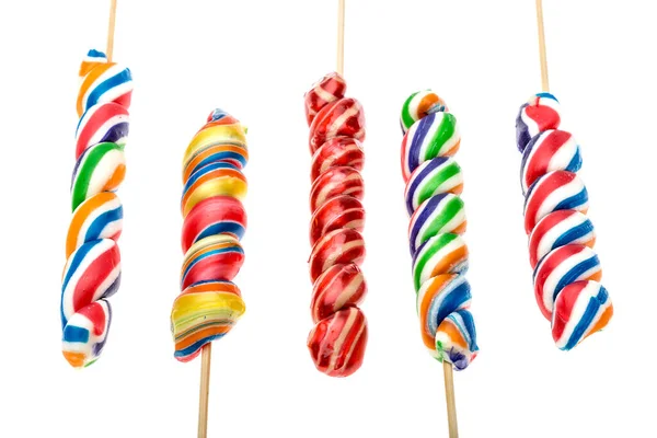 Zuckerrohr Gemischte Bunte Fruchtbonbon Isoliert Auf Weißem Hintergrund — Stockfoto