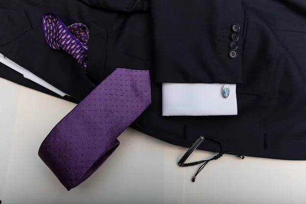 Accesorios Ropa Lujo Para Hombre Colección Púrpura Chaqueta Gemelos Corbata — Foto de Stock