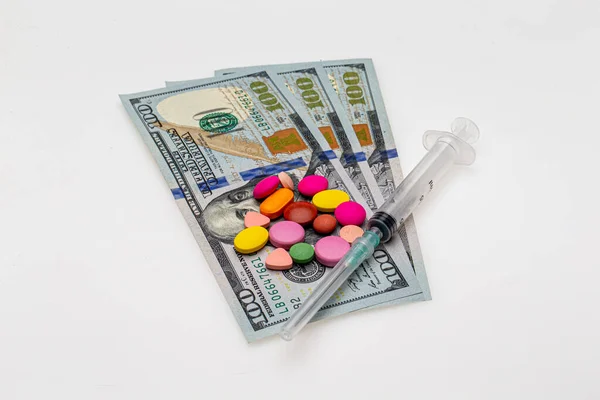 Verschillende Drugs Injectiespuiten Tafel Misbruik Verslaving Concept Bewustzijn — Stockfoto