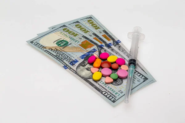 Verschillende Drugs Injectiespuiten Tafel Misbruik Verslaving Concept Bewustzijn — Stockfoto