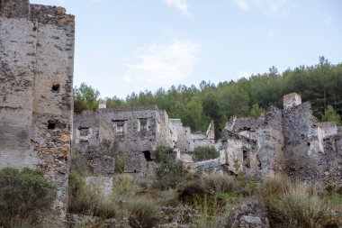 Tarihi Lycian köyü Kayakoy, Fethiye, Mugla, Türkiye. Hayalet kasaba Kayakoy, Lebessos ve Lebessis olarak biliniyor.. 