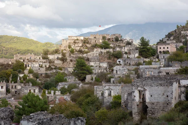 Aldeia Grega Abandonada Kayakoy Fethiye Turquia Casas Gregas Velhas Caiaque — Fotografia de Stock