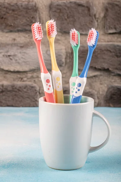 Toothbrush Blue Background Copy Space Close Dental Oral Hygiene Concept — Stock Photo, Image