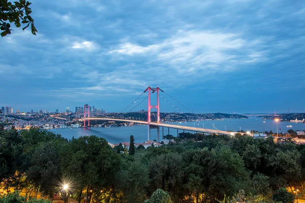 Bosphorus Bridge Istanbul Turkey Connecting Asia Europe Evening Long Exposure — Stock Photo, Image